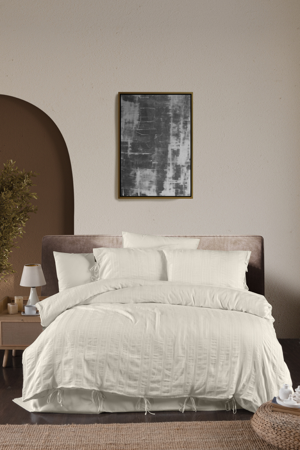 Ardus %100 Pamuk Stonewashed Çift Kişilik Nevresim Takımı Krem