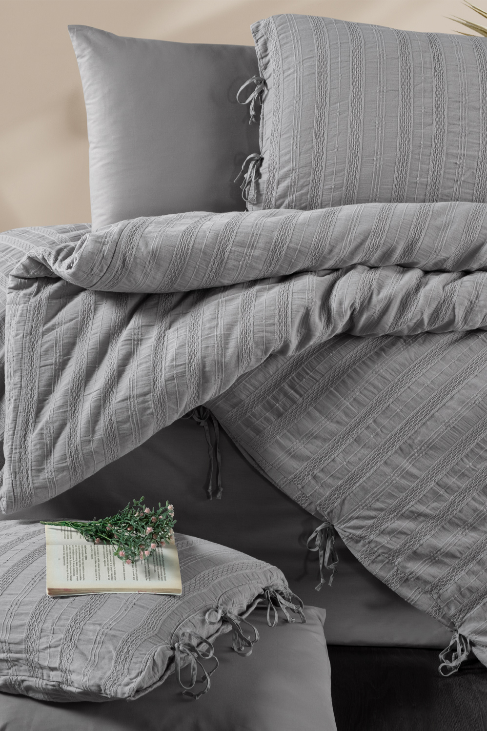 Ardus %100 Pamuk Stonewashed Çift Kişilik Nevresim Takımı Gri